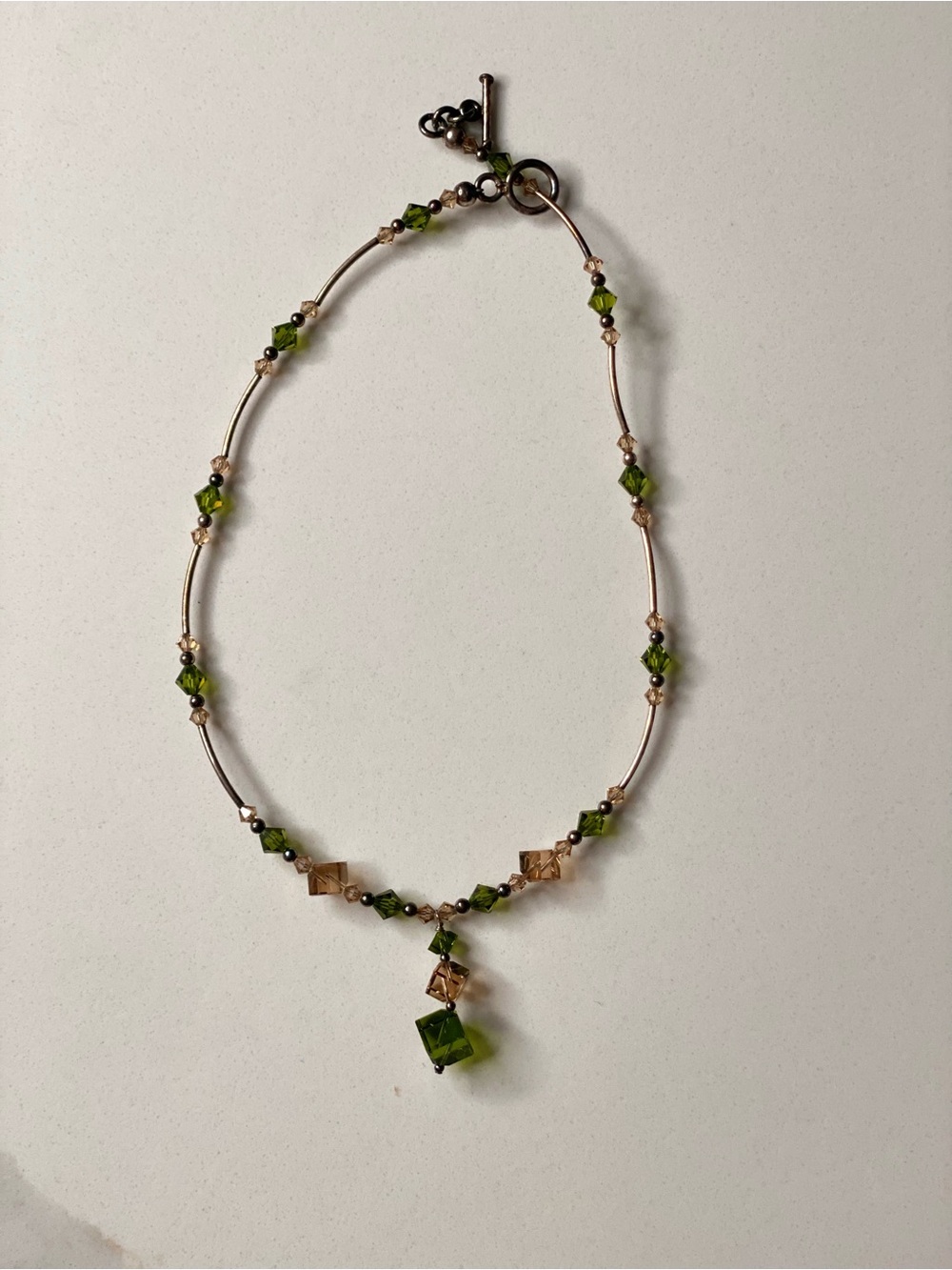 Green and Champagne Crystal Pendant Necklace for Women
